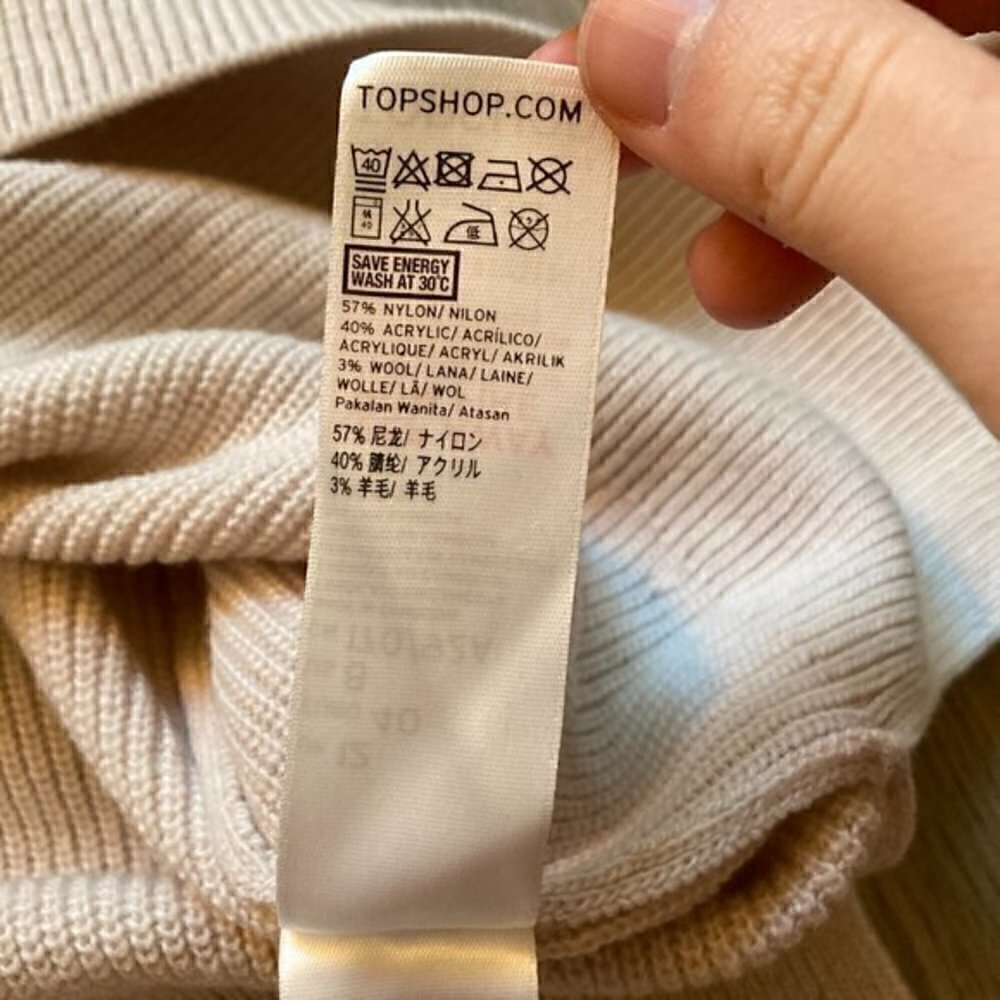 Topshop Wool Blend Taupe Ribbed V-Neck Sweater Size 8 - Picture 9 of 9